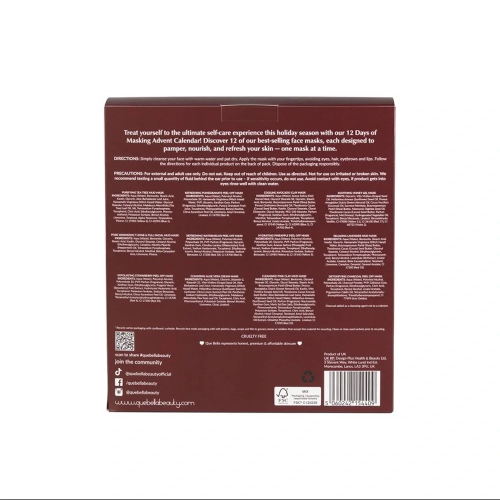 New! Que Bella Advent Calendar 12 days of Masking Gift Set - 12ct/2.88 fl oz